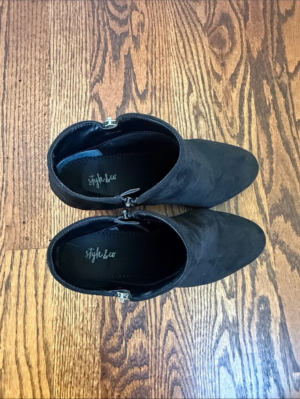 Style & Co. Black Suede Ankle Booties with Stacked Heel